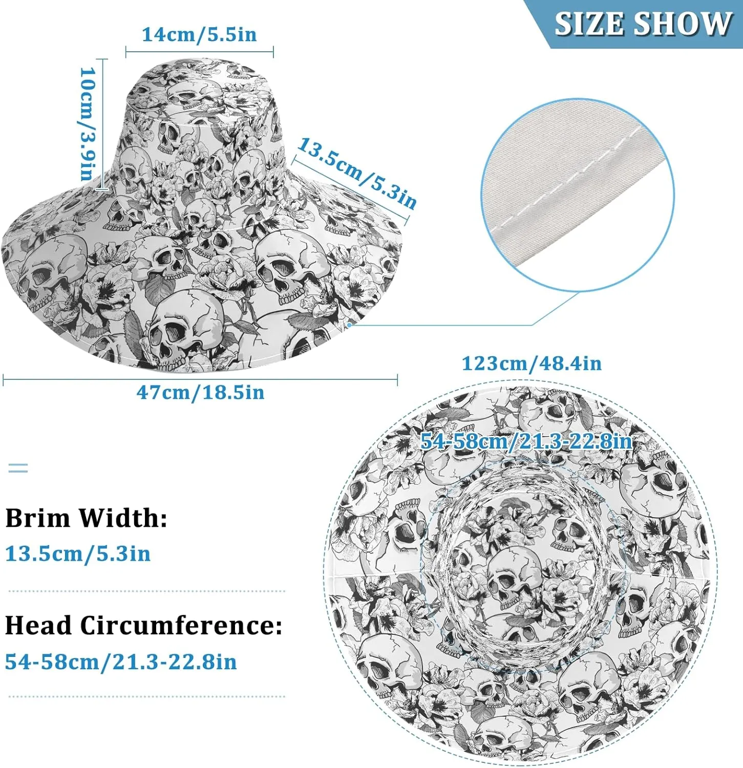 Women Wide Brim Hats Skulls Sun Hat Packable Sun Visors Floppy Summer Beach Hat for UV Protection