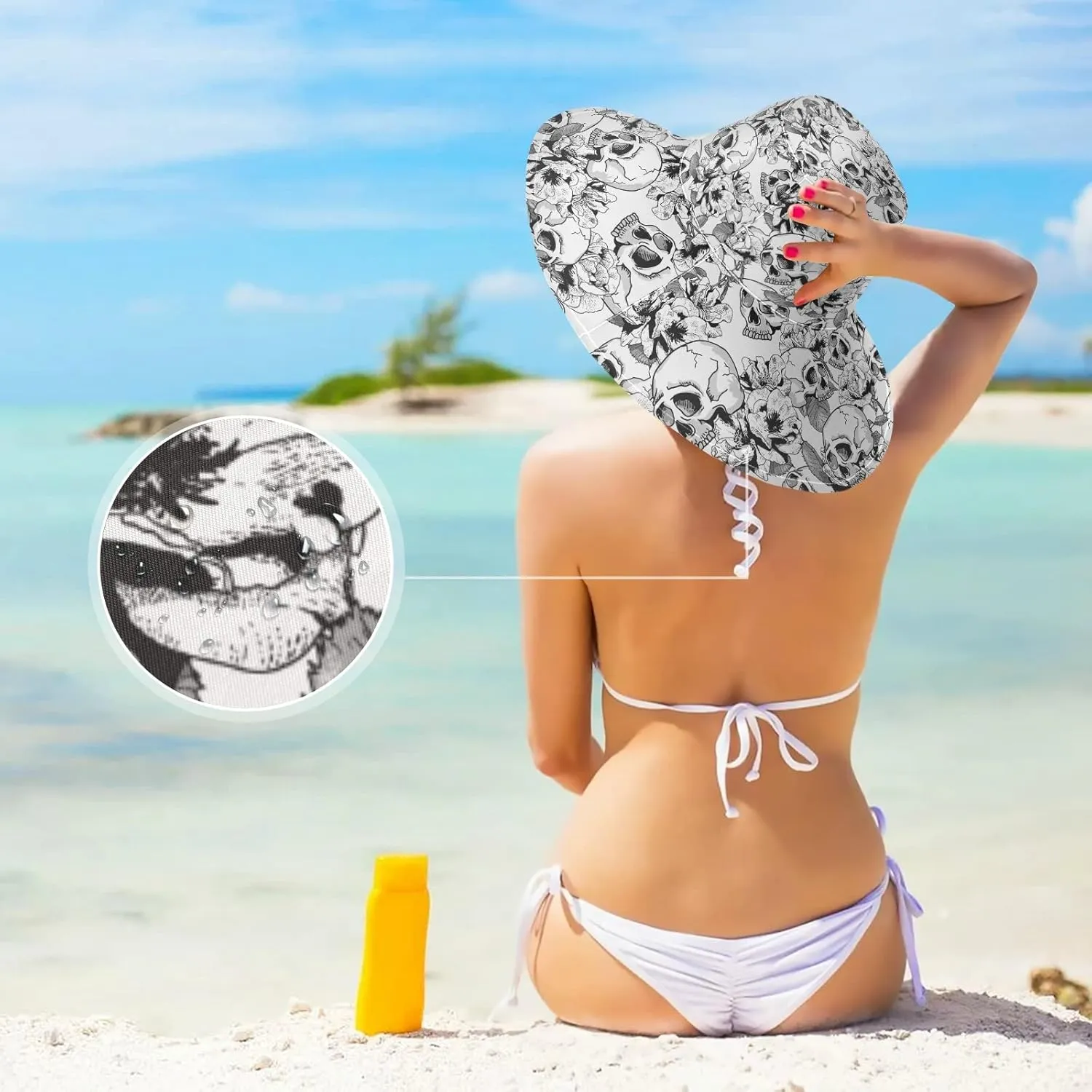 Women Wide Brim Hats Skulls Sun Hat Packable Sun Visors Floppy Summer Beach Hat for UV Protection