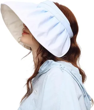 Women Wide Brim Sun Visor Foldable UPF 50  UV Protection Sun Hat Beach Cap Roll Up Packable Ponytail Shell Hats SLH5M211T