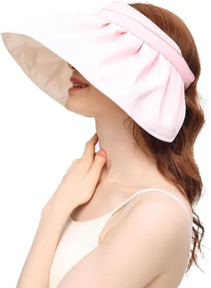 Women Wide Brim Sun Visor Foldable UPF 50  UV Protection Sun Hat Beach Cap Roll Up Packable Ponytail Shell Hats SLH5M211T