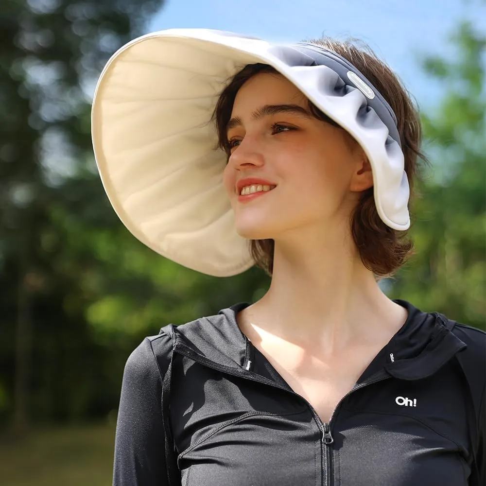 Women Wide Brim Sun Visor Foldable UPF 50  UV Protection Sun Hat Beach Cap Roll Up Packable Ponytail Shell Hats SLH5M211T