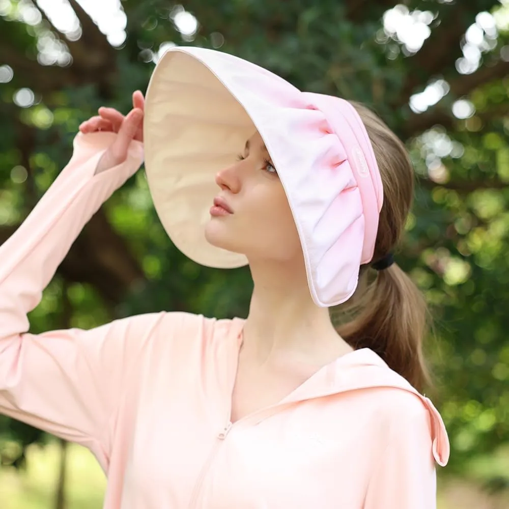 Women Wide Brim Sun Visor Foldable UPF 50  UV Protection Sun Hat Beach Cap Roll Up Packable Ponytail Shell Hats SLH5M211T