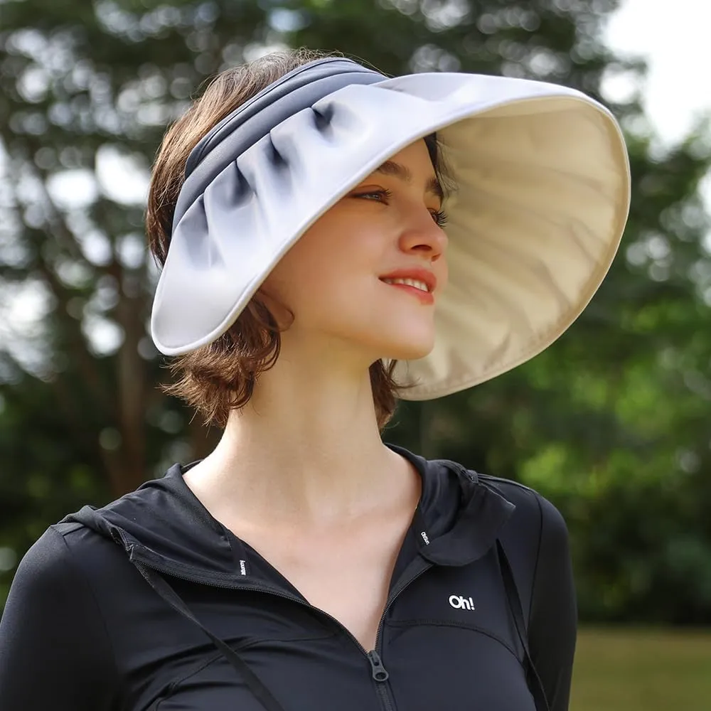 Women Wide Brim Sun Visor Foldable UPF 50  UV Protection Sun Hat Beach Cap Roll Up Packable Ponytail Shell Hats SLH5M211T