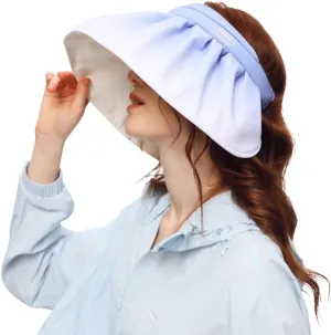 Women Wide Brim Sun Visor Foldable UPF 50  UV Protection Sun Hat Beach Cap Roll Up Packable Ponytail Shell Hats SLH5M211T