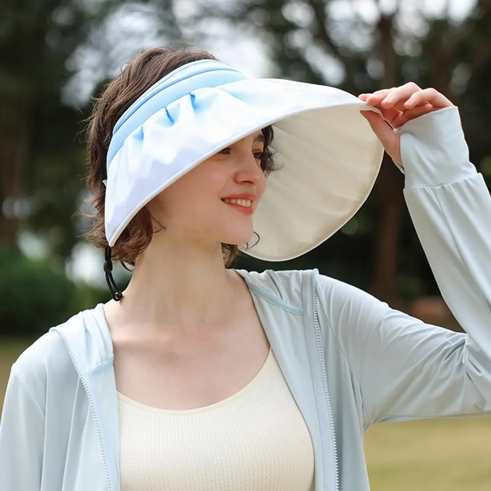 Women Wide Brim Sun Visor Foldable UPF 50  UV Protection Sun Hat Beach Cap Roll Up Packable Ponytail Shell Hats SLH5M211T