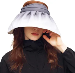 Women Wide Brim Sun Visor Foldable UPF 50  UV Protection Sun Hat Beach Cap Roll Up Packable Ponytail Shell Hats SLH5M211T