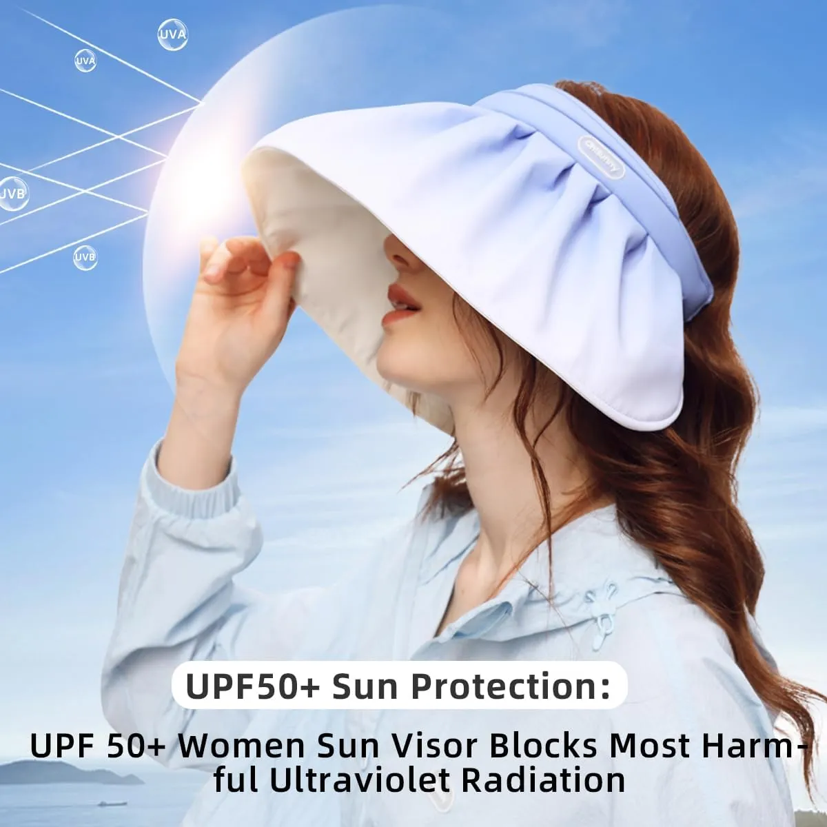 Women Wide Brim Sun Visor Foldable UPF 50  UV Protection Sun Hat Beach Cap Roll Up Packable Ponytail Shell Hats SLH5M211T