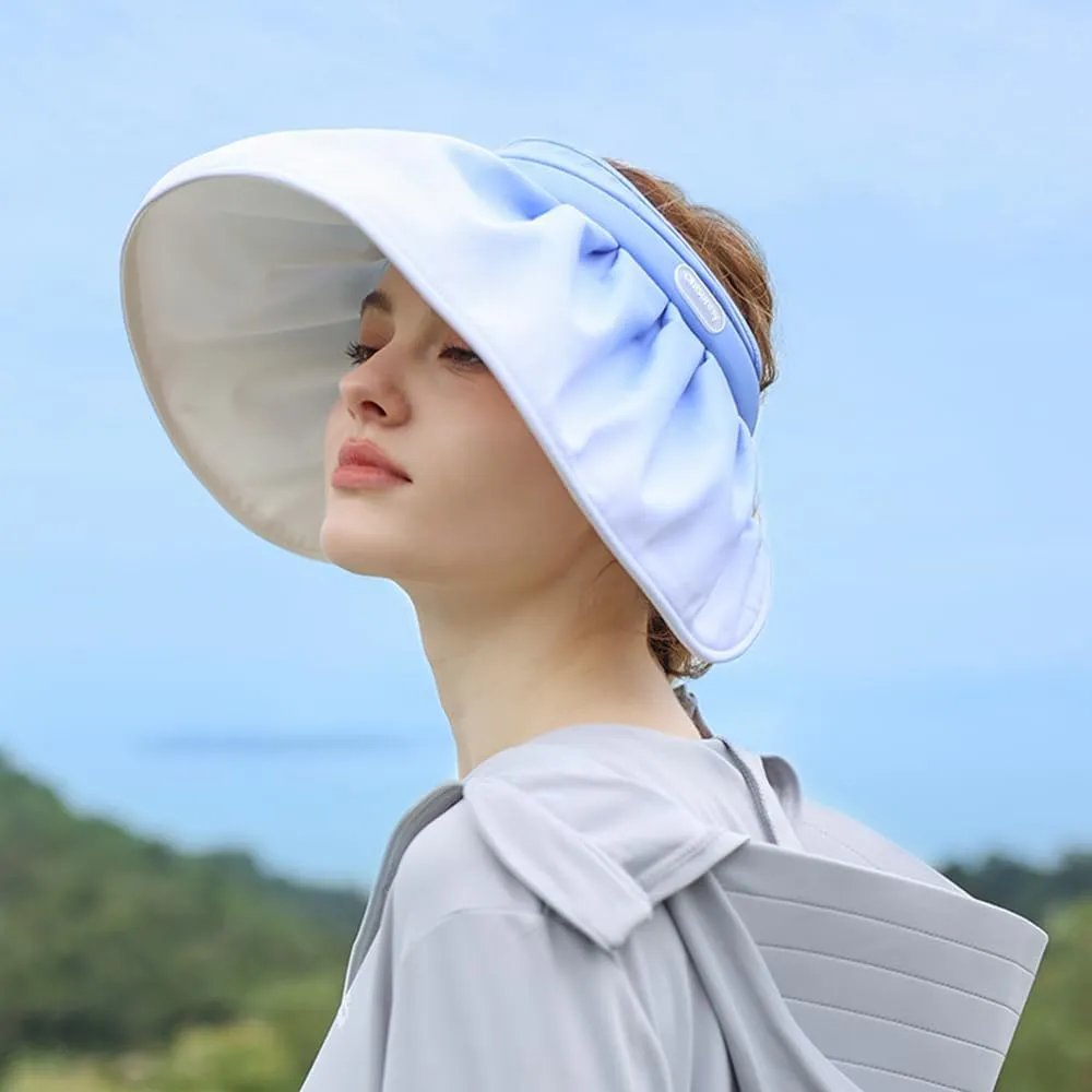 Women Wide Brim Sun Visor Foldable UPF 50  UV Protection Sun Hat Beach Cap Roll Up Packable Ponytail Shell Hats SLH5M211T