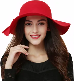 Women's 100% Wool Foldable Wide Brim Retro Fedora Floppy Felt Bowler Hat