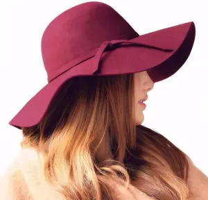 Women's 100% Wool Foldable Wide Brim Retro Fedora Floppy Felt Bowler Hat