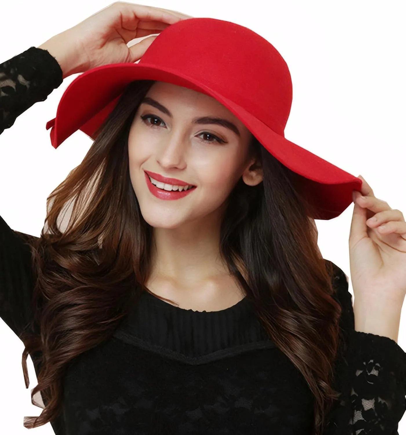 Women's 100% Wool Foldable Wide Brim Retro Fedora Floppy Felt Bowler Hat