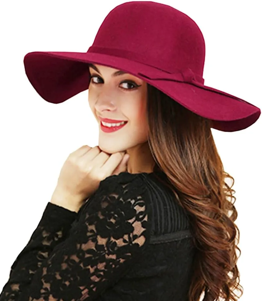 Women's 100% Wool Foldable Wide Brim Retro Fedora Floppy Felt Bowler Hat