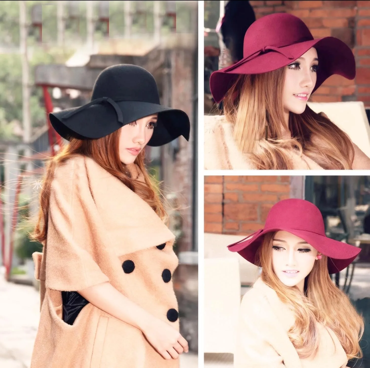 Women's 100% Wool Foldable Wide Brim Retro Fedora Floppy Felt Bowler Hat