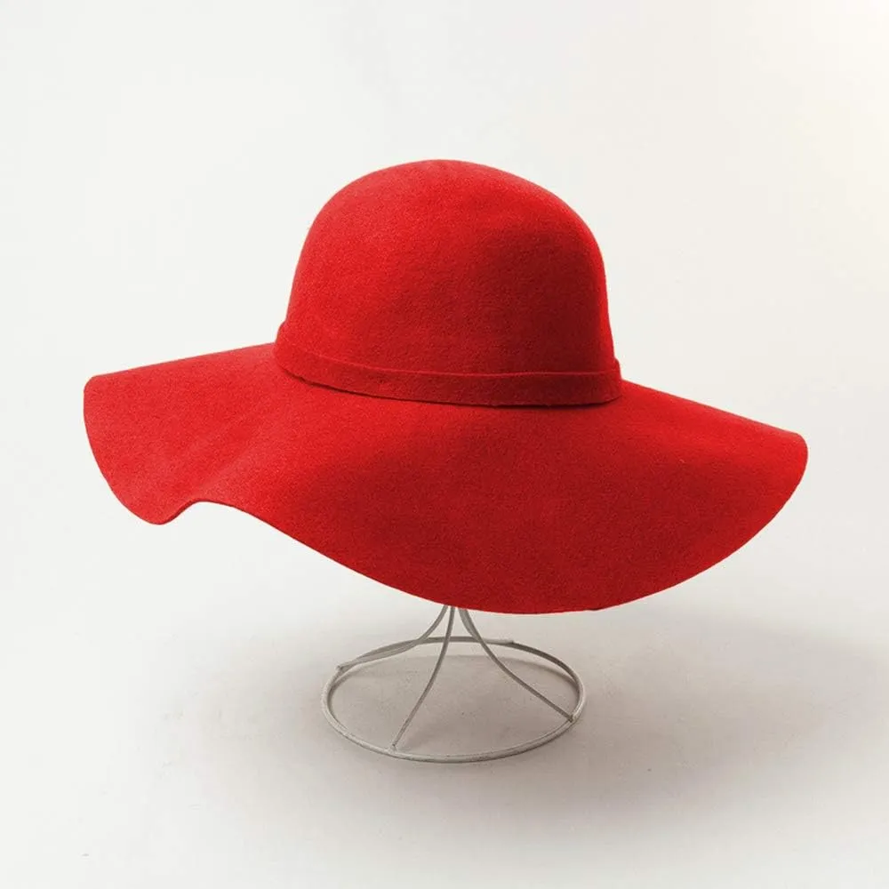 Women's 100% Wool Foldable Wide Brim Retro Fedora Floppy Felt Bowler Hat
