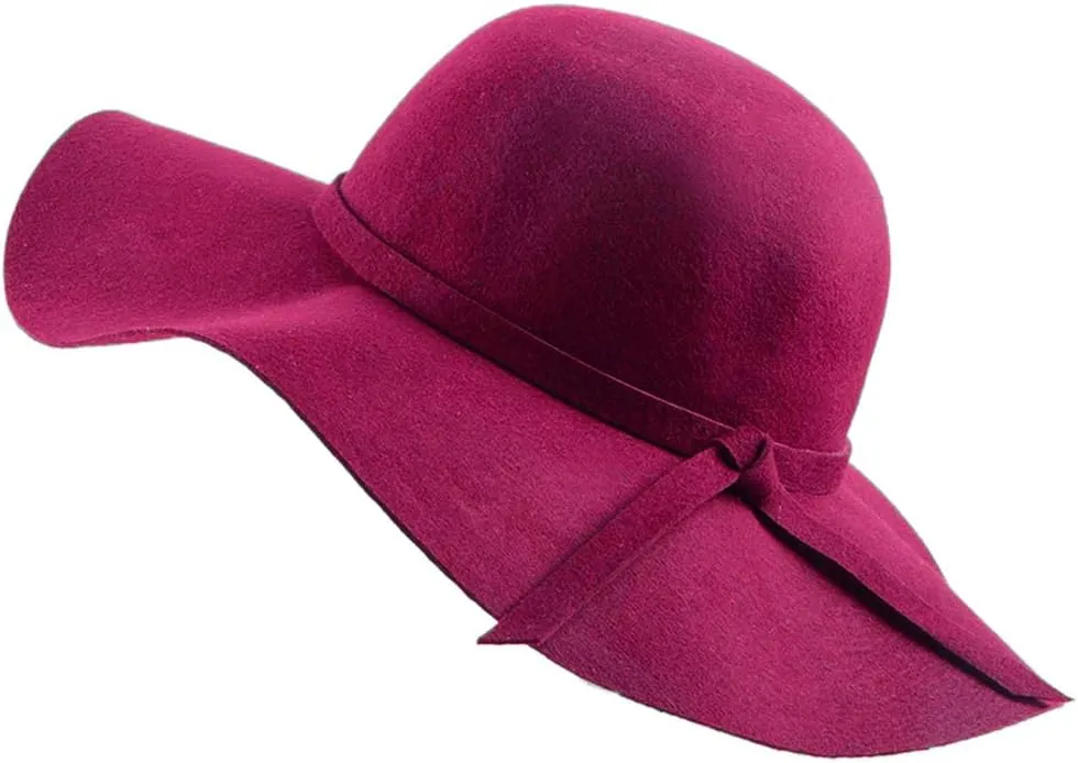 Women's 100% Wool Foldable Wide Brim Retro Fedora Floppy Felt Bowler Hat