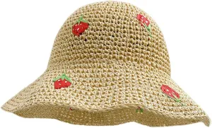 Womens Crochet Sun Hat Wide Brim Straw Woven Hat Foldable Summer Beach Cap Foldable UPF 50  UV Protection Bucket Hat
