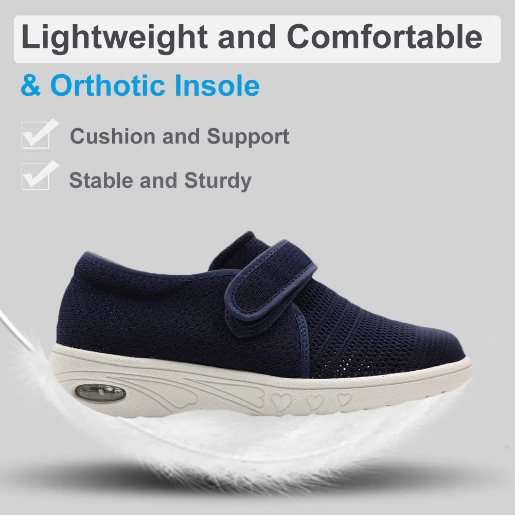 Womens Edema Diabetic Shoes with Arch Support,Extra Wide Breathable Lightweight Walking Sneakers Air Cushion Sole for Swollen Feet, Plantar Fasciitis
