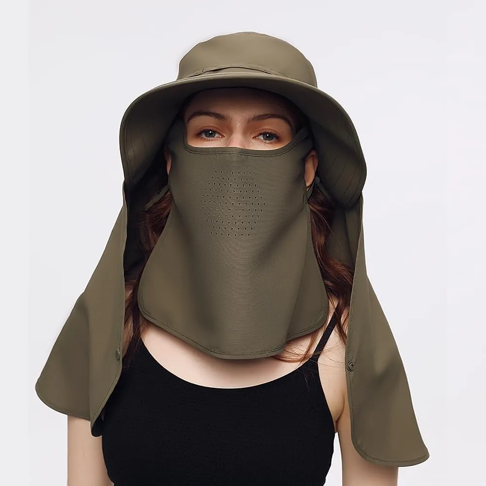 Women's Hiking Fishing Sun Hat Wide Brim Cap with Large Neck Flap UPF 50  Sun Protection