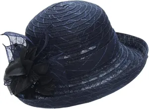 Women's Kentucky-Derby Hat Packable Wide Brim Sun Hat Breathable Bridal Wedding Tea Party Dress Church Hats