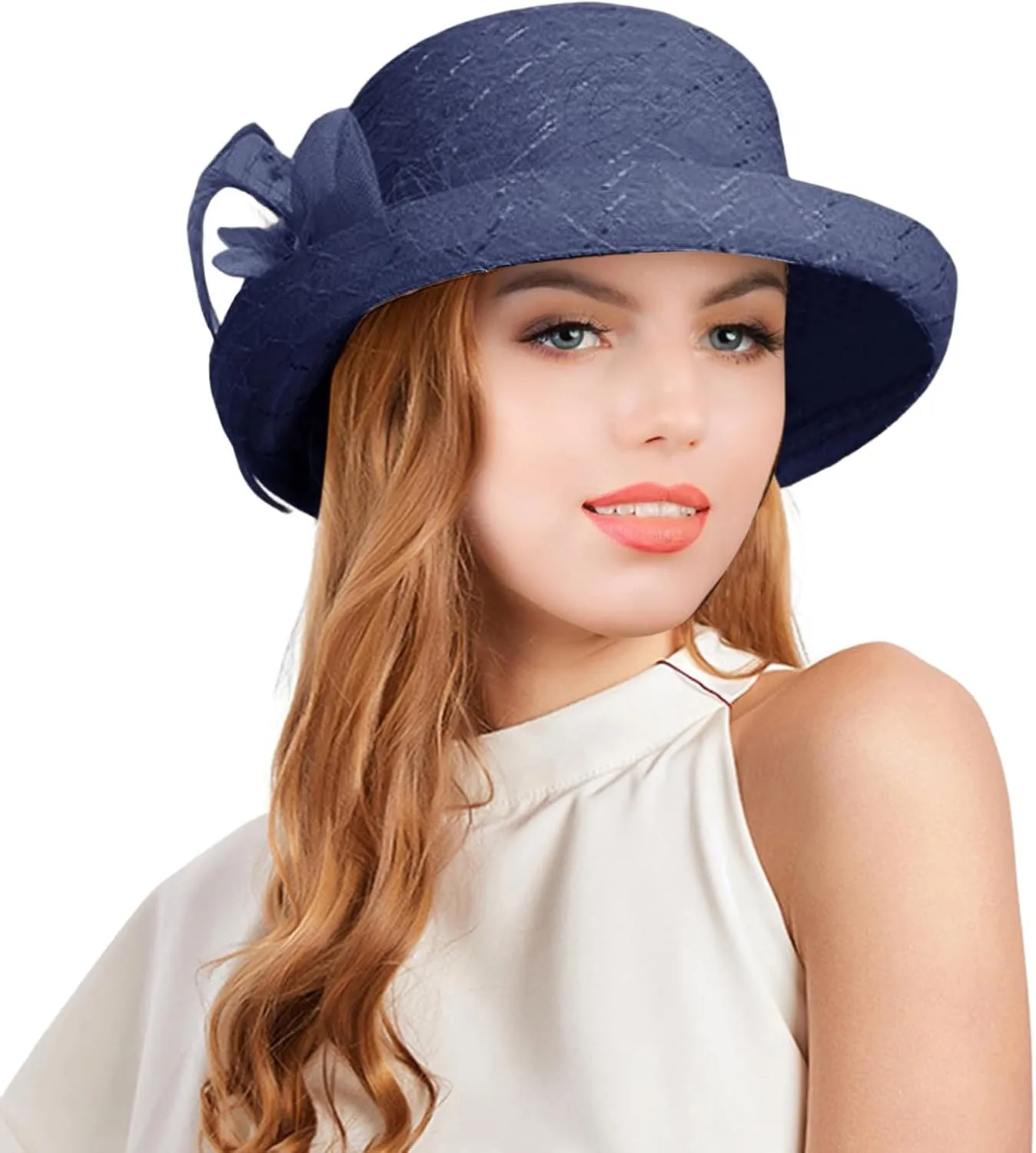 Women's Kentucky-Derby Hat Packable Wide Brim Sun Hat Breathable Bridal Wedding Tea Party Dress Church Hats