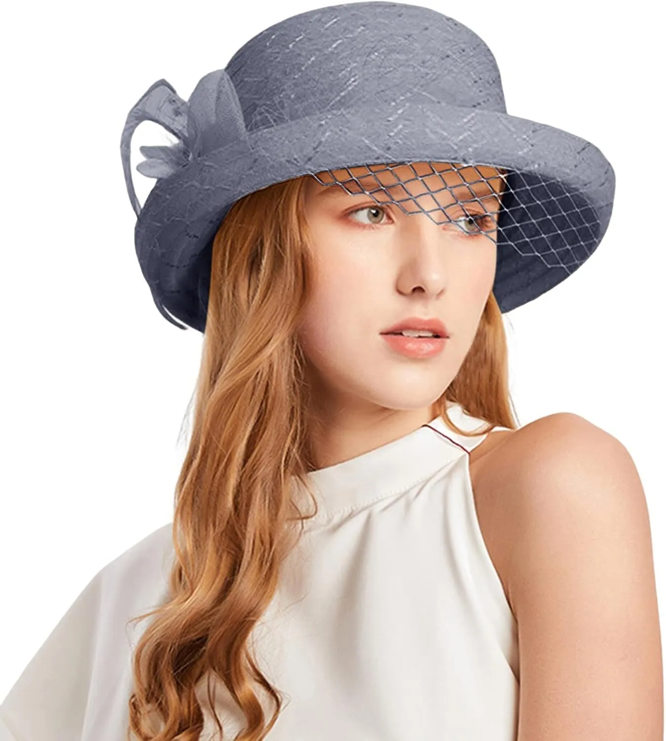 Women's Kentucky-Derby Hat Packable Wide Brim Sun Hat Breathable Bridal Wedding Tea Party Dress Church Hats