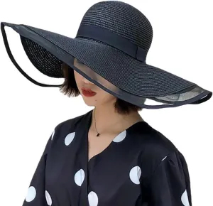 Womens Mens Wide Brim Straw Panama Hat Beach Sun Hat Summer Wide Brim Straw Roll up Hat Fisherman's UPF 50