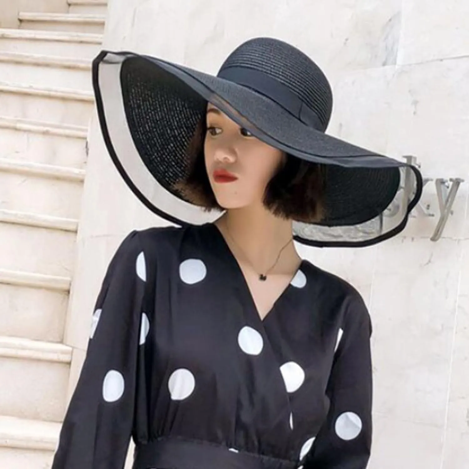 Womens Mens Wide Brim Straw Panama Hat Beach Sun Hat Summer Wide Brim Straw Roll up Hat Fisherman's UPF 50