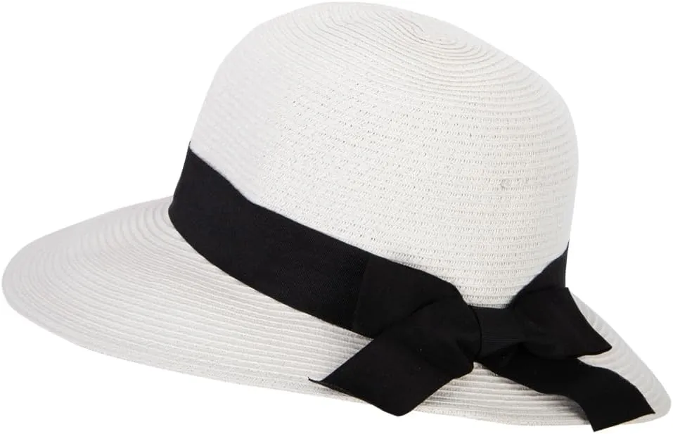 Women's Paper Braid Bow Accented Contrasting Sized Brim Sun Hat