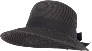Women's Paper Braid Bow Accented Contrasting Sized Brim Sun Hat