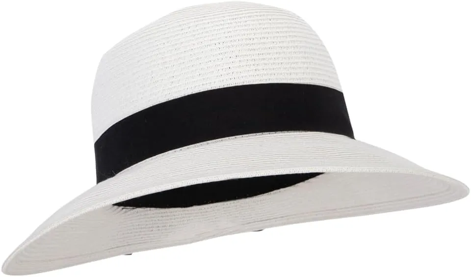 Women's Paper Braid Bow Accented Contrasting Sized Brim Sun Hat