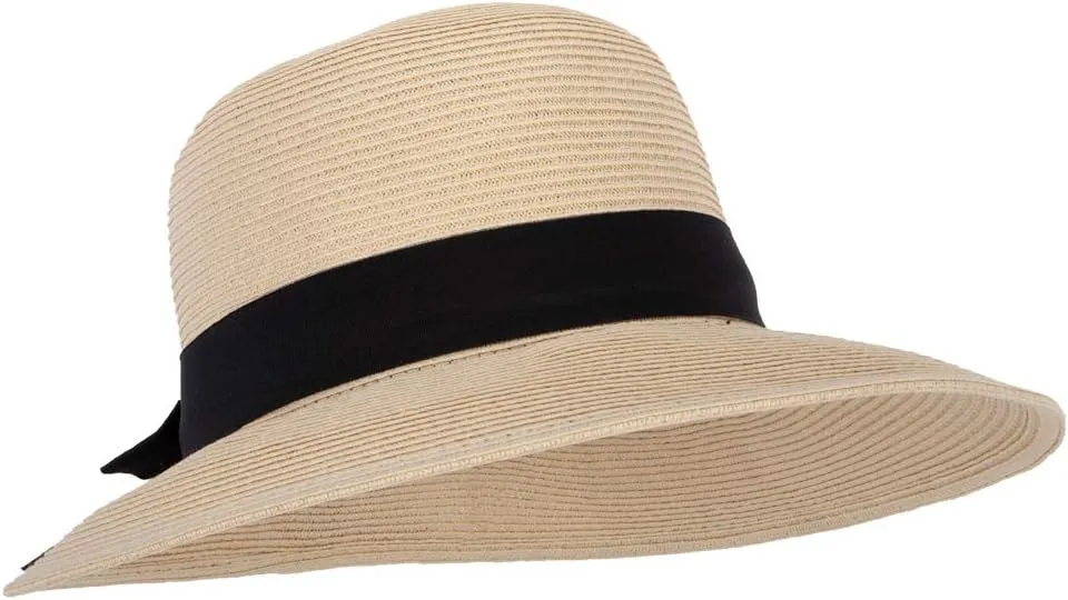 Women's Paper Braid Bow Accented Contrasting Sized Brim Sun Hat