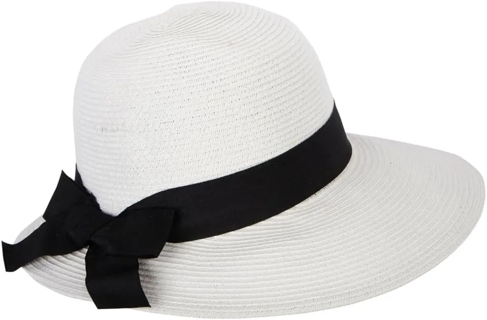 Women's Paper Braid Bow Accented Contrasting Sized Brim Sun Hat