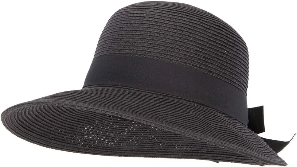 Women's Paper Braid Bow Accented Contrasting Sized Brim Sun Hat