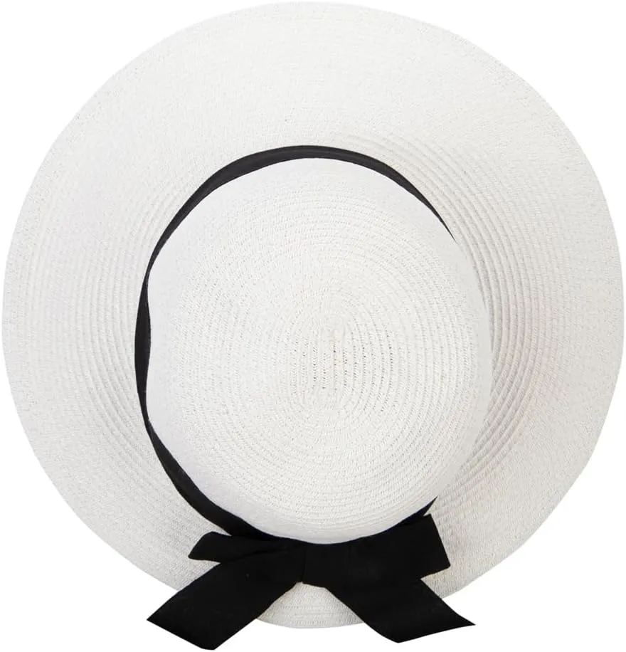 Women's Paper Braid Bow Accented Contrasting Sized Brim Sun Hat