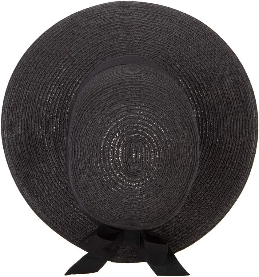 Women's Paper Braid Bow Accented Contrasting Sized Brim Sun Hat