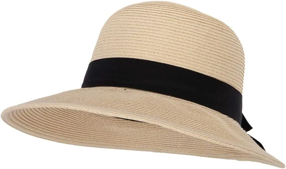 Women's Paper Braid Bow Accented Contrasting Sized Brim Sun Hat