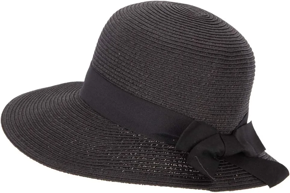 Women's Paper Braid Bow Accented Contrasting Sized Brim Sun Hat