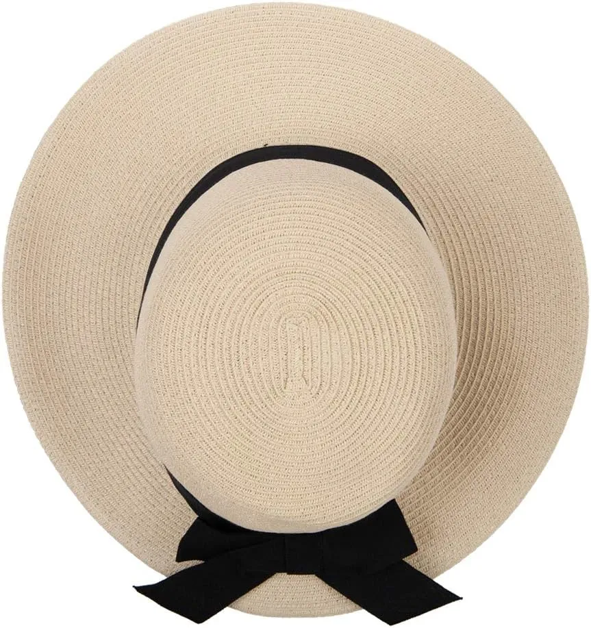 Women's Paper Braid Bow Accented Contrasting Sized Brim Sun Hat