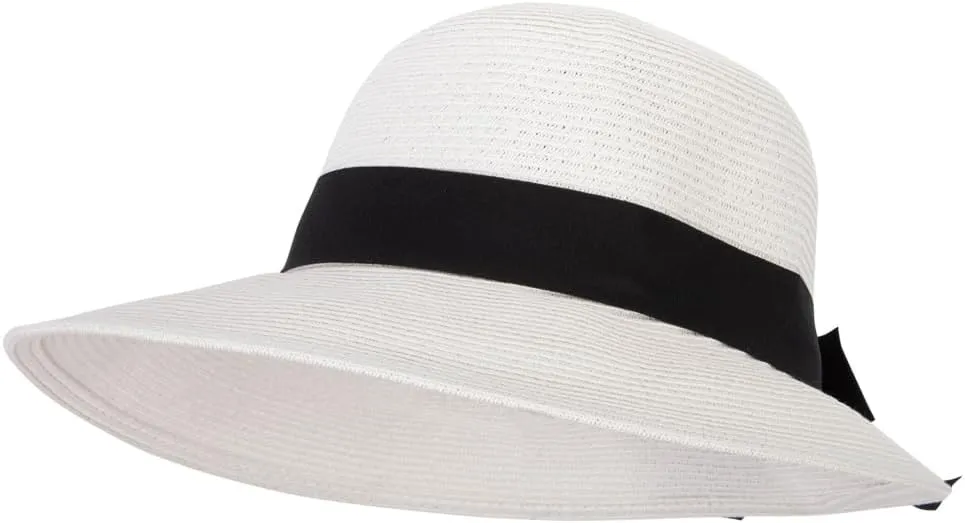 Women's Paper Braid Bow Accented Contrasting Sized Brim Sun Hat