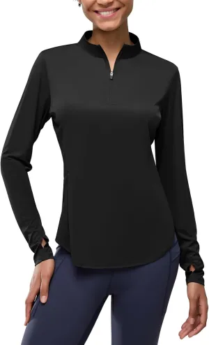 Women's Rash Guard Long Sleeve UV Sun Protection 1/4 Zip Shirts with Pocket UPF 50  Lightweight SPF Hiking Top
