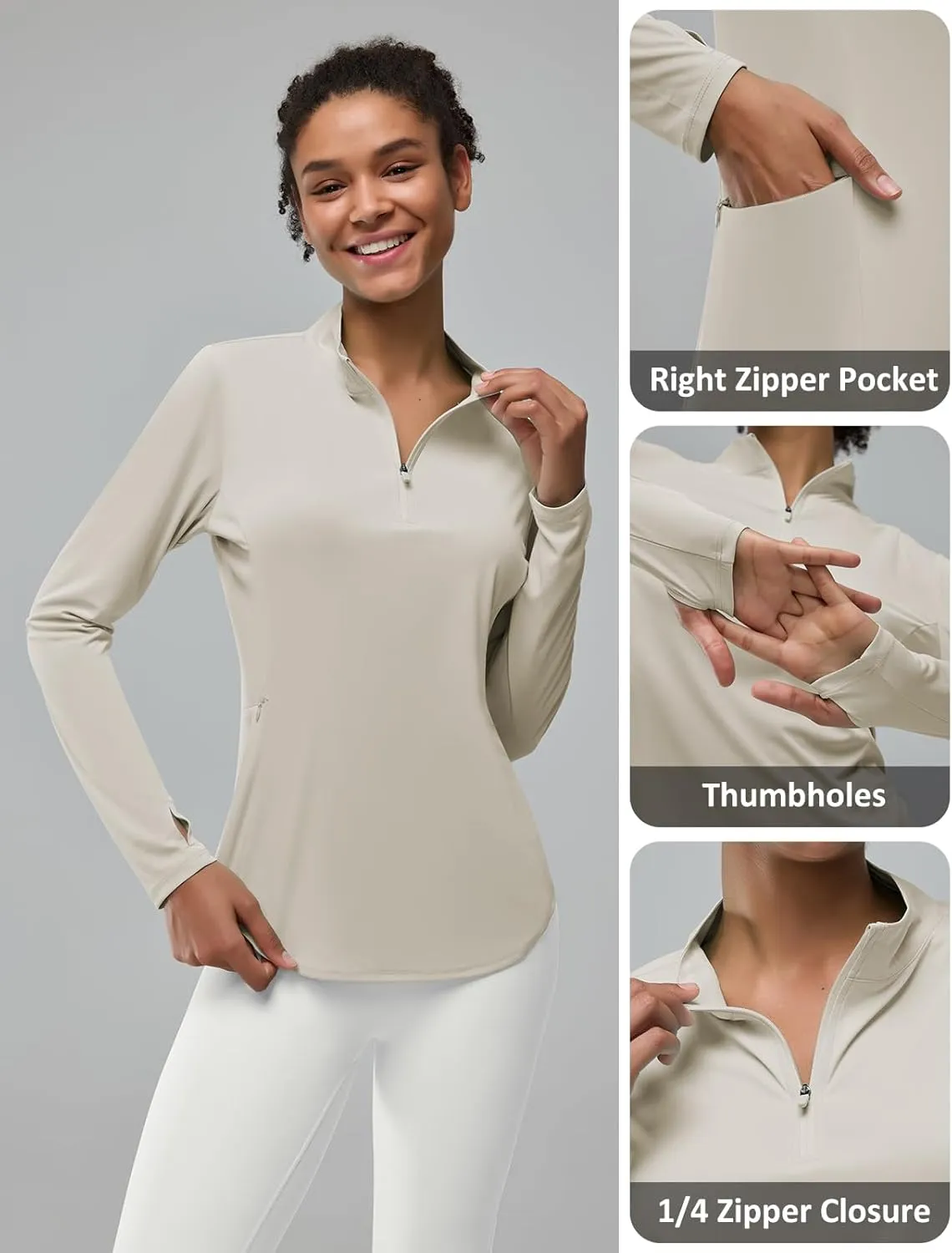 Women's Rash Guard Long Sleeve UV Sun Protection 1/4 Zip Shirts with Pocket UPF 50  Lightweight SPF Hiking Top