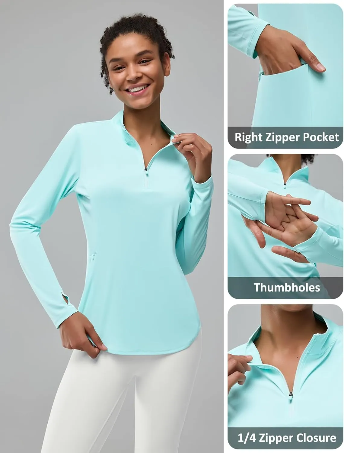 Women's Rash Guard Long Sleeve UV Sun Protection 1/4 Zip Shirts with Pocket UPF 50  Lightweight SPF Hiking Top