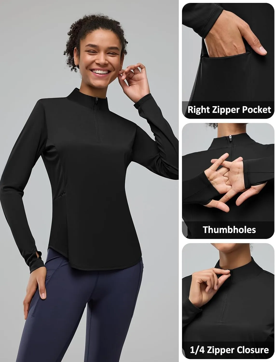 Women's Rash Guard Long Sleeve UV Sun Protection 1/4 Zip Shirts with Pocket UPF 50  Lightweight SPF Hiking Top