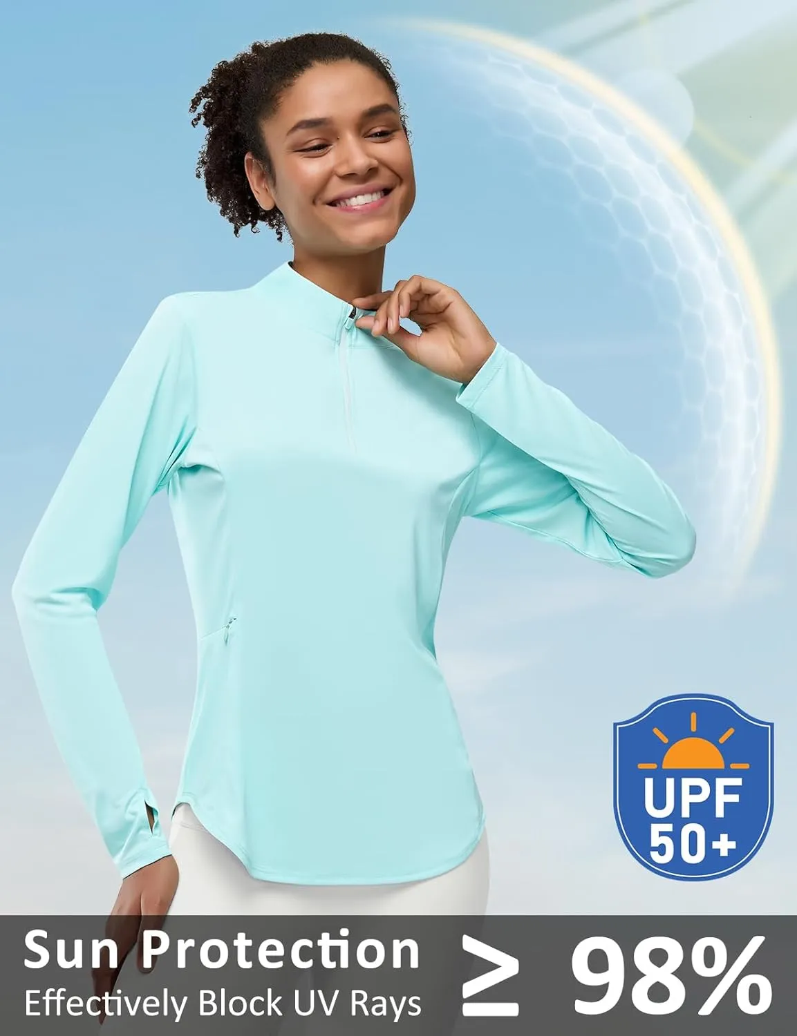 Women's Rash Guard Long Sleeve UV Sun Protection 1/4 Zip Shirts with Pocket UPF 50  Lightweight SPF Hiking Top