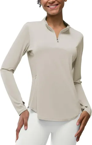 Women's Rash Guard Long Sleeve UV Sun Protection 1/4 Zip Shirts with Pocket UPF 50  Lightweight SPF Hiking Top
