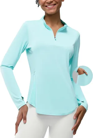 Women's Rash Guard Long Sleeve UV Sun Protection 1/4 Zip Shirts with Pocket UPF 50  Lightweight SPF Hiking Top