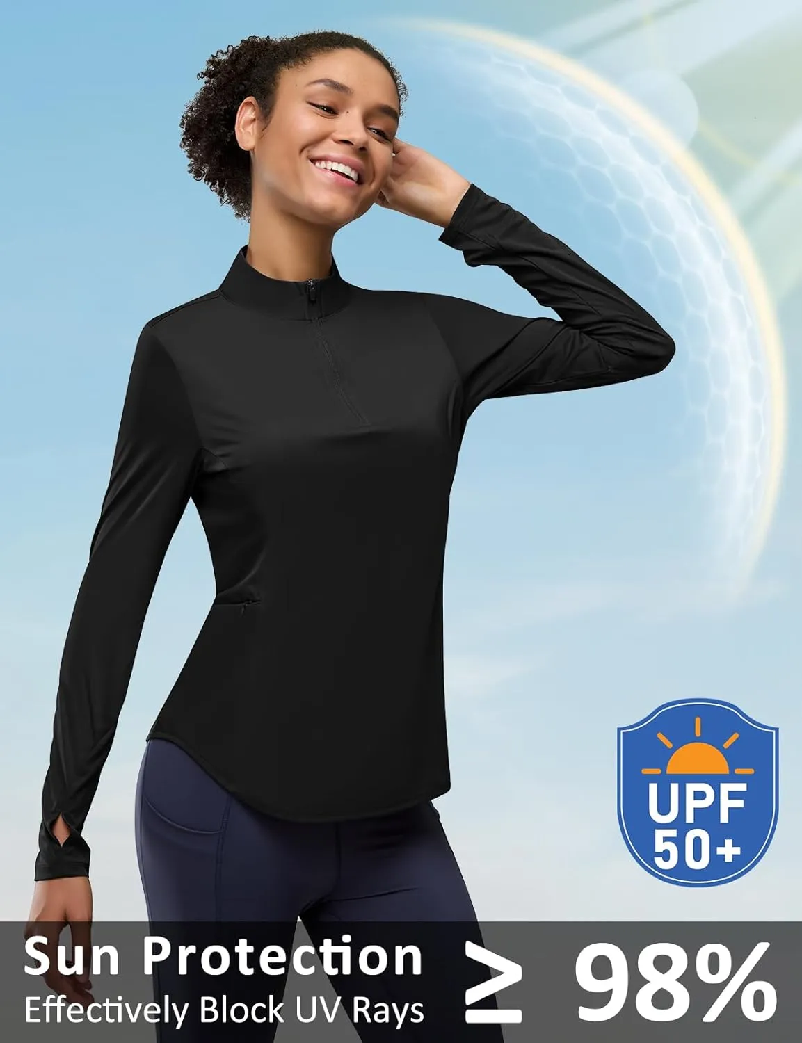 Women's Rash Guard Long Sleeve UV Sun Protection 1/4 Zip Shirts with Pocket UPF 50  Lightweight SPF Hiking Top