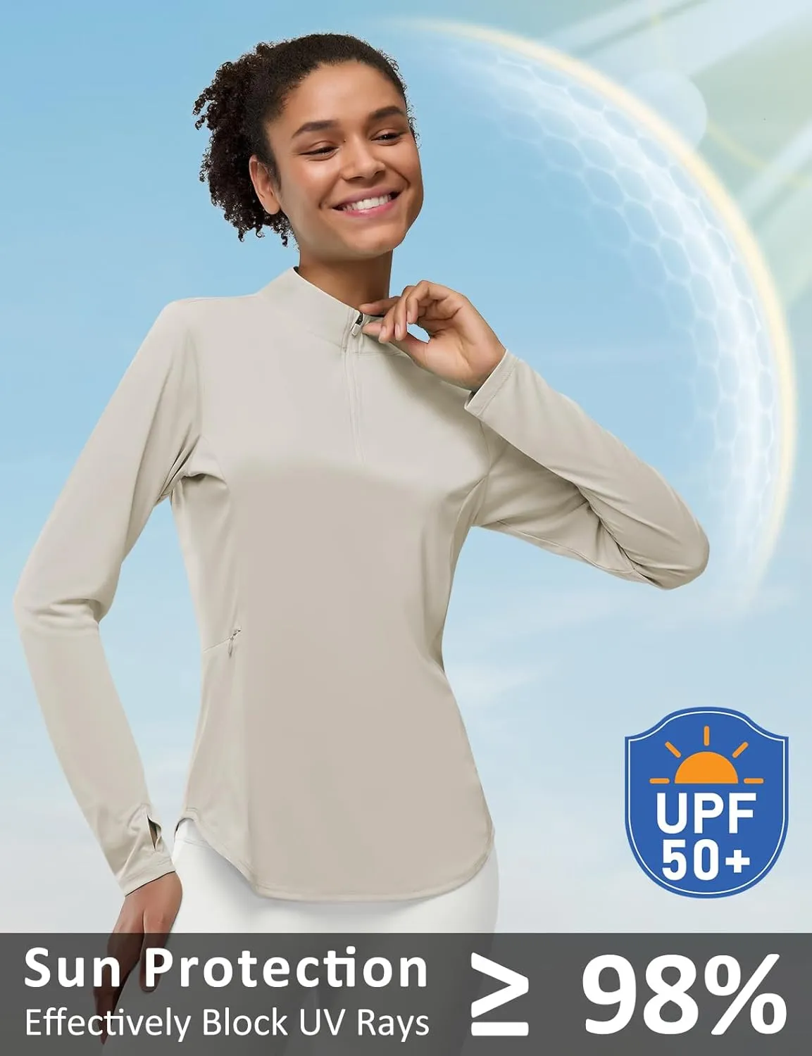 Women's Rash Guard Long Sleeve UV Sun Protection 1/4 Zip Shirts with Pocket UPF 50  Lightweight SPF Hiking Top