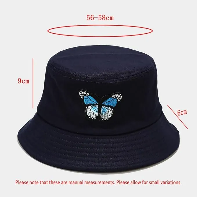 Womens Reversible Bucket Hat with Butterfly Embroidery, Foldable Sunbonnet for Summer Protective Casual Outdoor Panama Cap