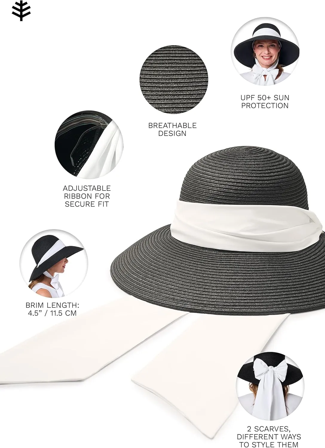 Women's Stylish Sun Hat - UPF 50  Sun Protection - 2-in-1 Interchangeable Scarves - Stella (One Size)